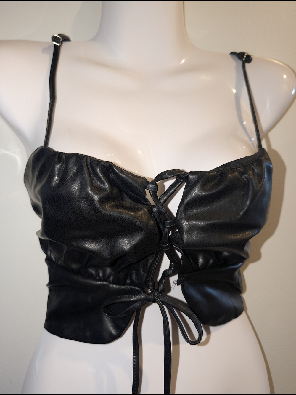 Papaya Black Faux Leather Lace-Up Crop Top